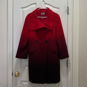 Worthington Womens Ombré Red Wool Nylon Blend Coat Funnel Neck Peacoat